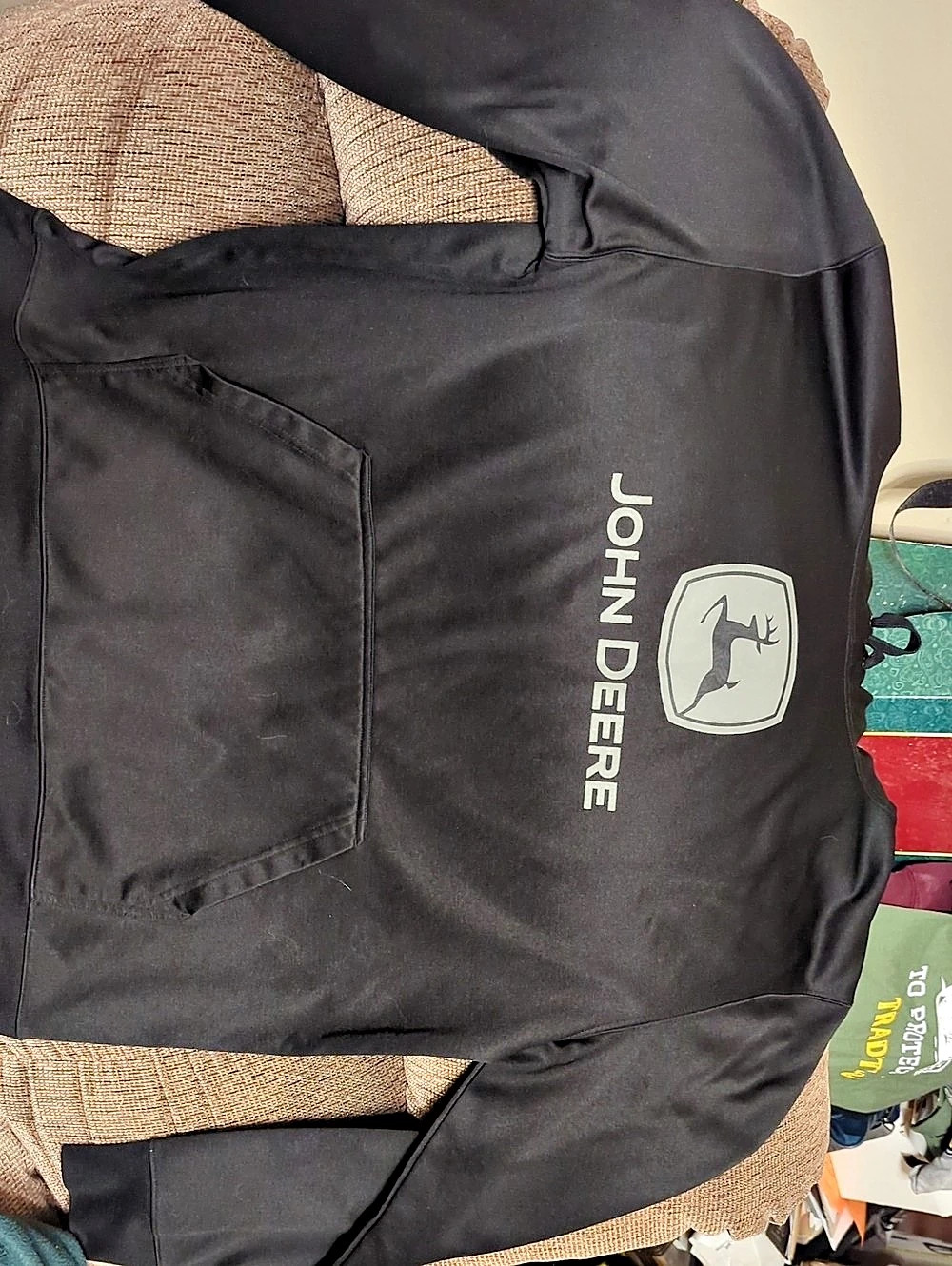 John Deere Trademark Logo Fleece Hoodie Black Lightweight Jacket